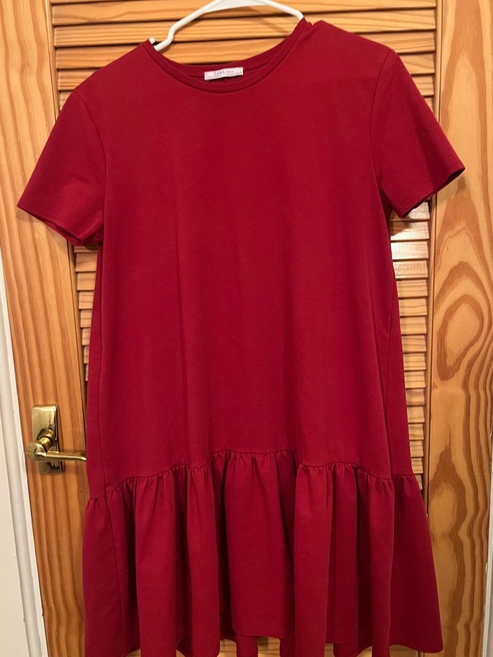 Zara Woman Crimson Red Short Sleeve Ruffle Hem Peplum Dress Size Medium